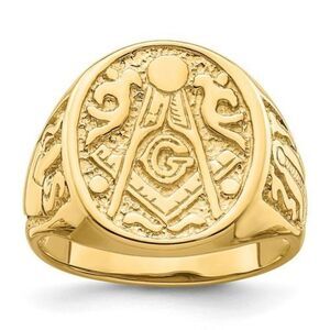 10k Men's Polished and Grooved (Not Enameled) Masonic Ring